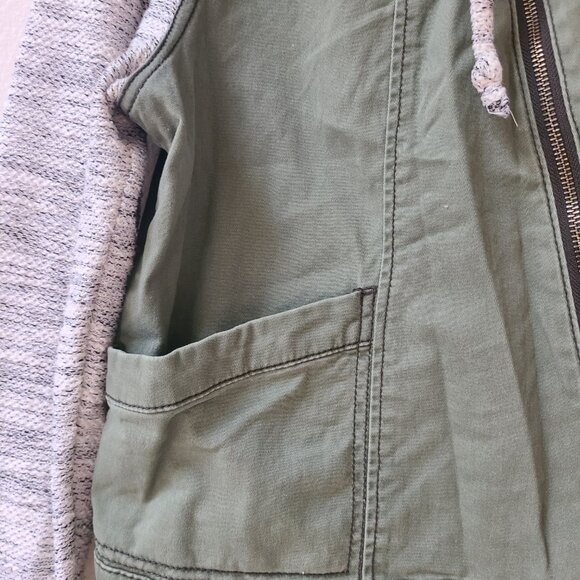 Mossimo Supply Co Army Green Hooded Jacket with Knit Grey Sleeves Plus Size XXL - Picture 2 of 9